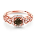 thumbnail image 2 of Gem Stone King 18K Rose Gold Plated Silver Brown Smoky Quartz and White Moissanite Engagement Ring for Women (1.18 Cttw, Round 6MM, Gemstone Birthstone, Size 8), 2 of 3