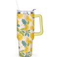 thumbnail image 2 of 40oz Yellow Lemon Pattern Stainless Steel Flip Straw Tumbler Spill Proof Travel Cup Double Wall Vacuum Insulated Coffee Mug with Top Handle, 2 of 6