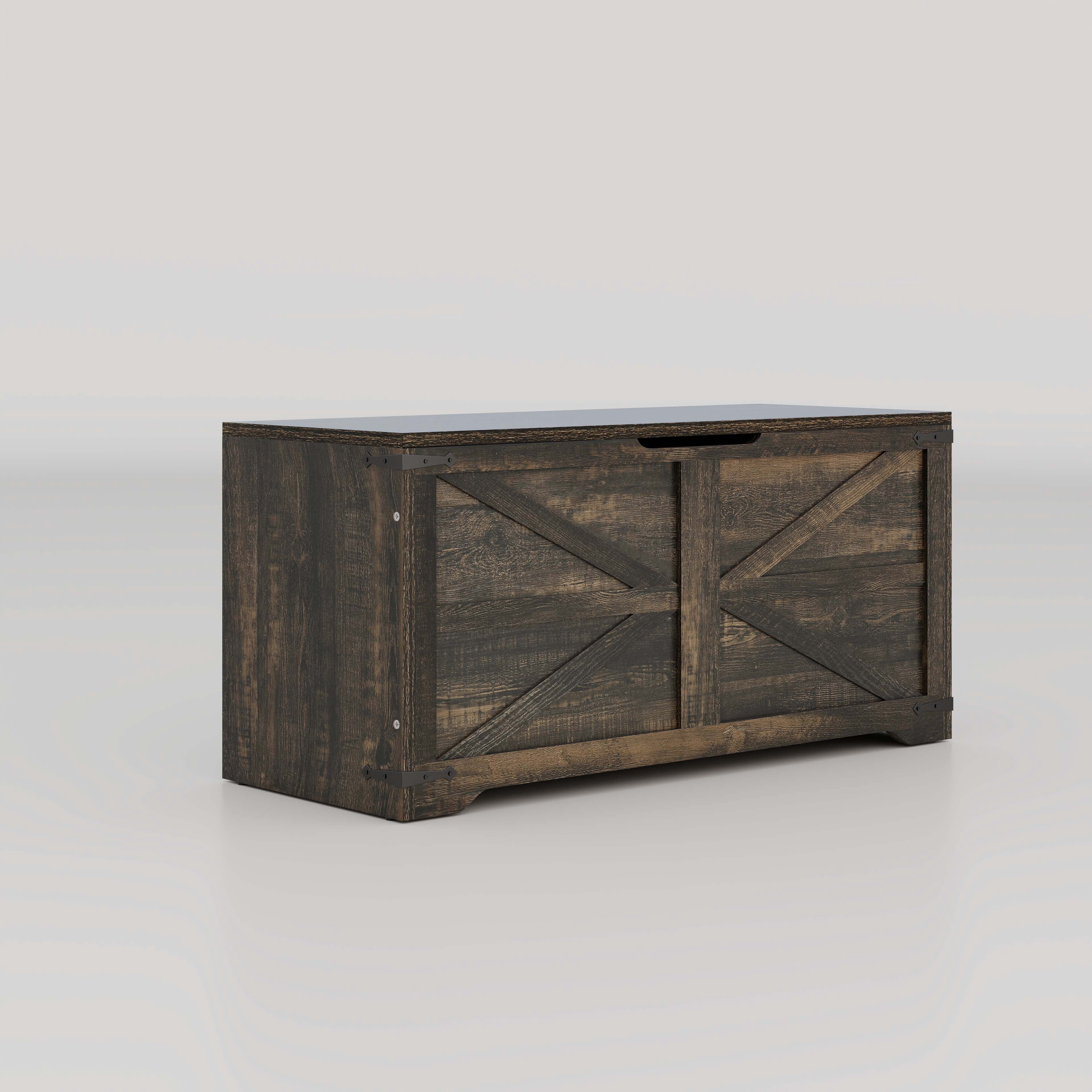 Uforic Wooden Storage Bench,39.4" Farmhouse Storage Chest - Dark Rustic Oak