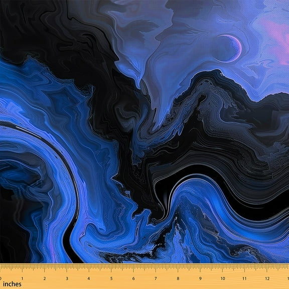 Black Blue Marble Upholstery Fabric,Marble Texture Fabric By The Yard,Watercolor Style Indoor Outdoor Fabric,Grunge Oil Painting Decorative Fabric,Abstract Fluid Art Fabric,1 Yard