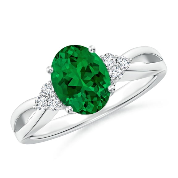 ANGARA Lab Grown 1.5 Ct Emerald Split Shank Engagement Ring with Diamonds for Women in 925 Sterling Silver (Size-9x7mm) | May Birthstone, Anniversary, Jewelry Gift for Women | Lab-Grown Emerald Ring