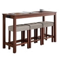 thumbnail image 3 of GZXS 4-Piece Bar Table Set with Power Outlet, 59" Long Pub Table with 3 Linen Upholstered Stools, Space-Saving Farmhouse Dining Set for Kitchen, Cherry, 3 of 10