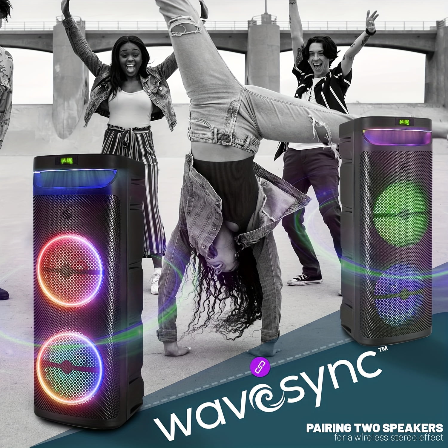 RIDWIND 5000W Peak Power Dual 10" Woofers Portable Party Speaker, Indoor & Outdoor Loud Heavy Bass Sound System with Microphone, RGB Lights, Remote Control, Support TWS/USB/FM, Rechargeable Battery
