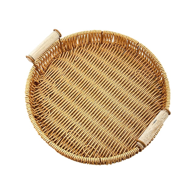 Bandeja tejida para servir pan, redonda, multiusos, con asas, ideal para decorar el hogar. M