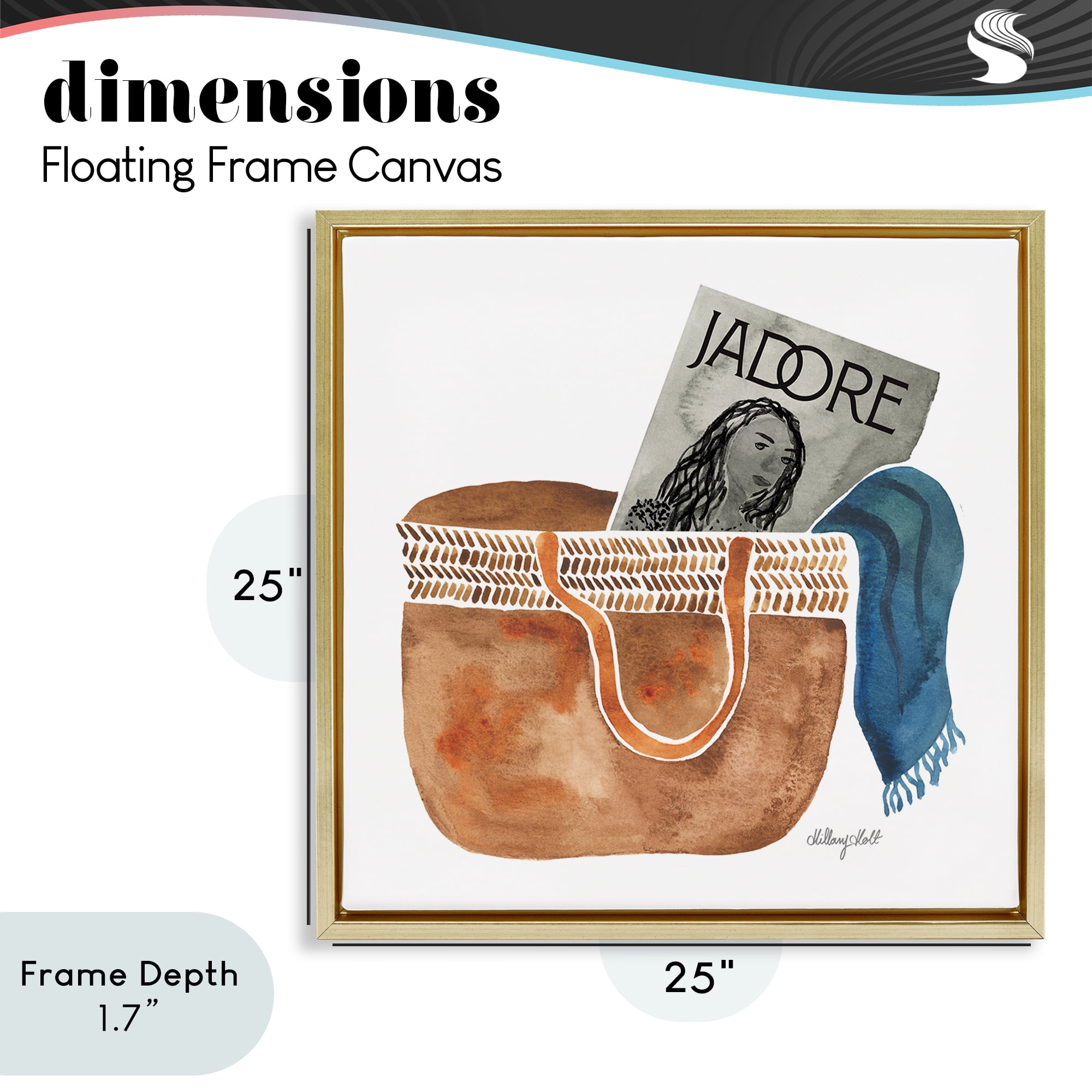 Stupell Industries Tote & Fashion Magazine Gold Framed Floater Canvas Wall Art, design by Hillary Holt