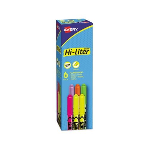 HI-LITER Pen-Style Highlighters Chisel Tip, Assorted Colors, 6/Set