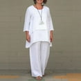 thumbnail image 2 of DGMIOCS Women's 2-Piece Linen Set 3/4 Sleeve Layered Tunic & Wide Leg Pants White M, 2 of 8