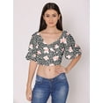 thumbnail image 1 of DressBerry Women's Printed Crop Top Blouse Balloon Sleeves Broad V Neck Casual Summer High Rise Short Slip Ontop, 1 of 7