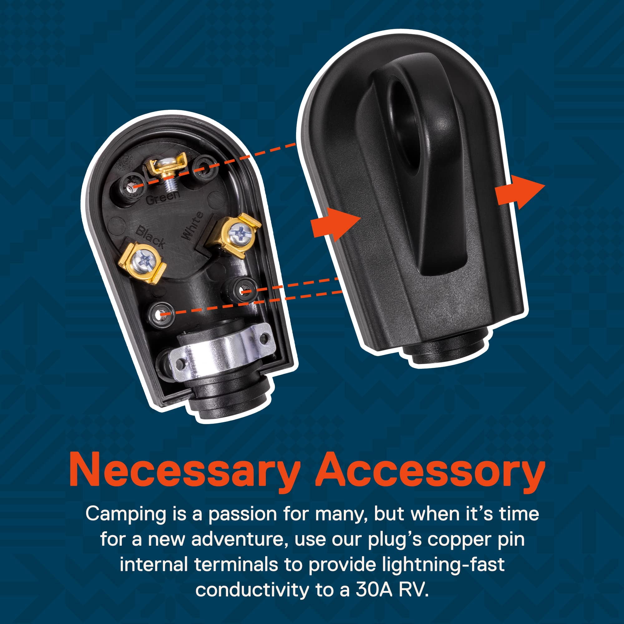NEMA TT-30P 125V 30A RV Power Cord Male Replacement Socket Plug for 10/3AWG Cord [EZ Grip Handle] [ETL Listed]