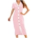 thumbnail image 2 of Puntoco Vestido De Manga Corta Con Cuello En V, Vestido De Botones Jacquard De Manga Corta A La Moda Informal De Verano Para Mujer Rosa Xl, 2 of 5