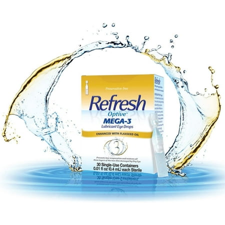 Refresh Optive Mega-3 Lubricant Eye Drops Non-Preserved Tears, 30 Single-Use Containers, 0.01 Oz (0.4 Ml), 5-Pack