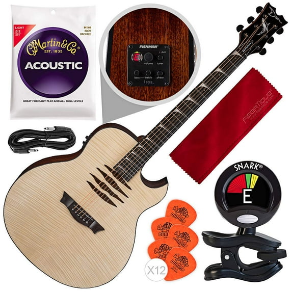 Dean Mako Dave Mustaine Acoustic Electric Guitar, Gloss Natural with Clip-On Tuner and Accessory Pack