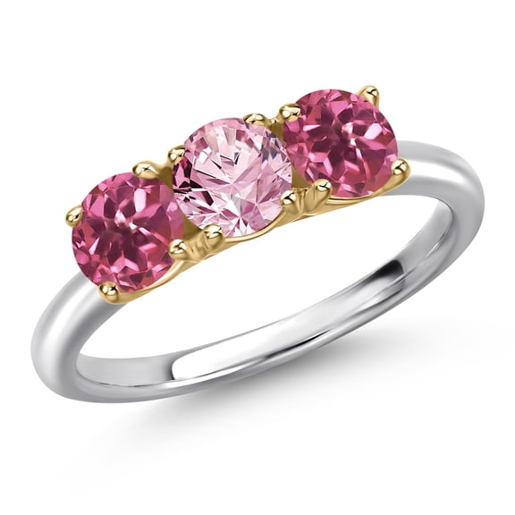Gem Stone King 10K Two Tone Gold Pink Lab Grown Diamond and Pink Tourmaline Engagement Ring for Women | 1.54 Cttw | Round 5MM | Gemstone April Birthstone | Size 8