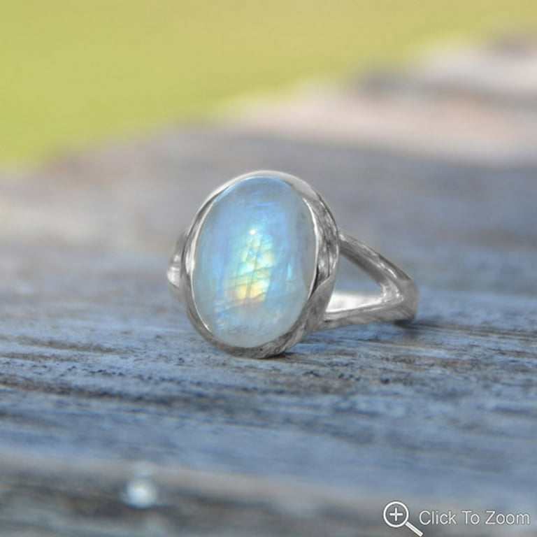 Rainbow Moonstone Oval Polished Sterling Silver Ring Rainbow Moonstone Oval Polished Sterling Silver Ring