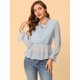 thumbnail image 4 of Allegra K Blusa Con Cuello De Pajarita Semitransparente Con Pu?os Con Volantes Y Lunares Para Mujer Azul claro S Unique Bargains Blusa, 4 of 6