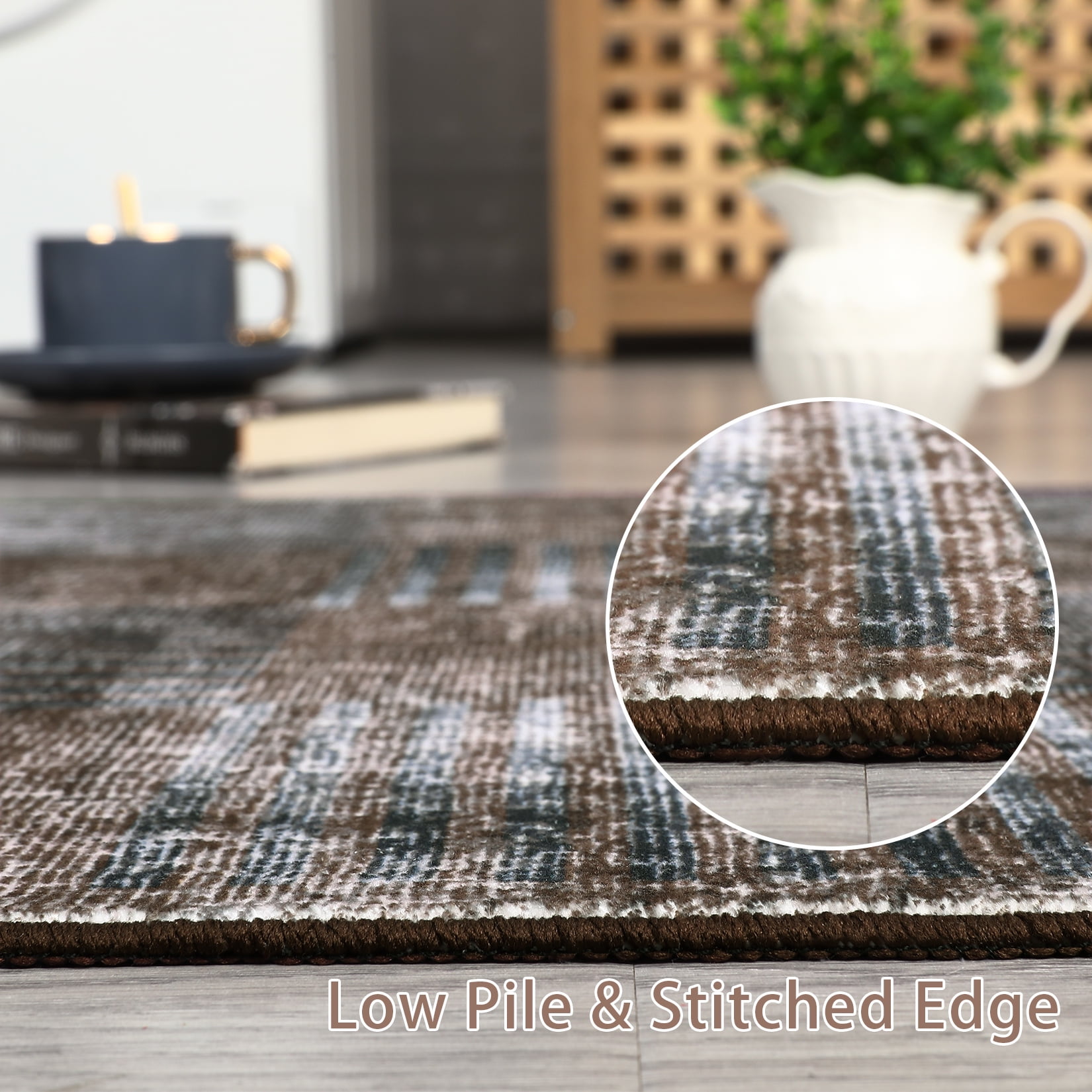 Tzou Modern Washable Area Rugs 8'x10' for Living Room, Soft Plaid Carpets Non-Slip, for Dining Room Bedroom