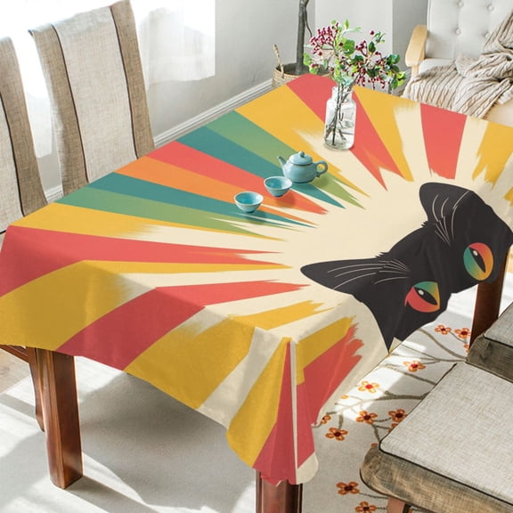 Yayeee Tablecloths for Rectangular Tables 54 x 54 inch Party Table Cover, Colorful Black Cat