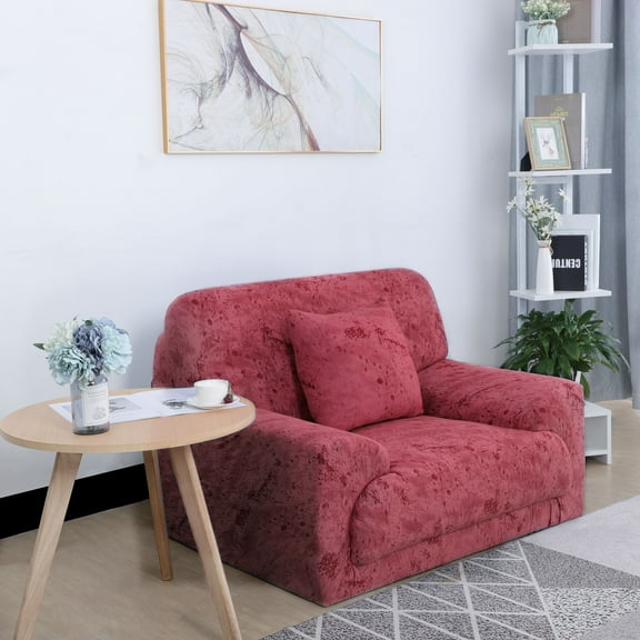 PiccoCasa Elastic Spandex Sofa Slipcover Inking Painting Pattern Couch Cover, Wine Red 35"-51"