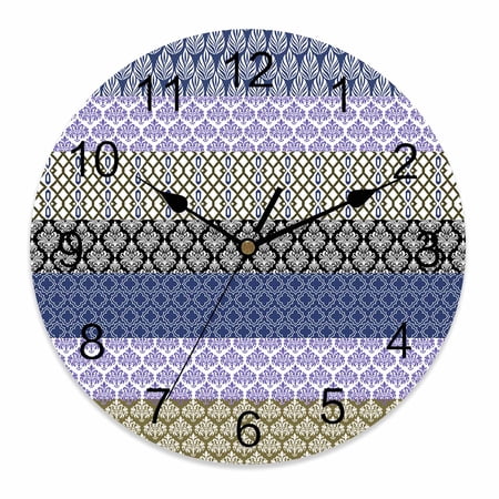 Wall Clock 14 Inch Vintage Boho Geometric Stripes Round Silent Decorative Wall Clocks Battery Operated for Living Room Bedroom Kitchen Classroom Decor, Purple Navy,Large
