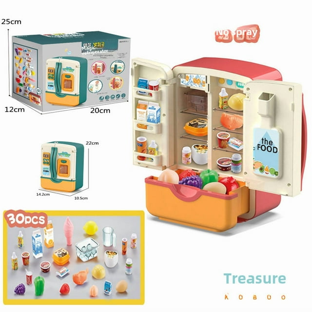 Coral Red Electric Kids Play Refrigerator Toy with Light Effects - Interactive Pretend Play for 4-6 Year Olds, Parent-Child Educational Toy, Safe Durable Plastic, Simulated Ice Dispenser, Ideal Gift