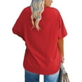 thumbnail image 5 of Short Sleeve Women's Plus Size Solid Color V-neck Casual Loose T-shirt Tops, 5 of 5