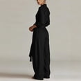 thumbnail image 6 of TEAJOPSUU Women's 2 Pcs Outfits Long Sleeve Button Front Collared Belted Shirts Loose Wide Leg Pants with Pockets Flowy Solid Mathcing Sets Women Clothing Black, 6 of 8