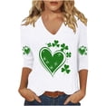 thumbnail image 2 of Odbmxy St. Patty's Day Women T Shirt V-Neck 3/4 Sleeve Womens Plus Size Tops Loose Soft Casual Vacation White Graphic Shirts, 2 of 4