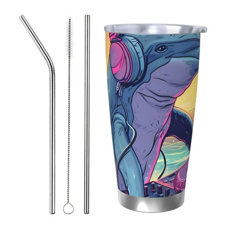 

Logiee Hip-Hop DJ Dolphin Print 20OZ Car Cup with Lid Stainless Steel Vacuum Insulated Double Wall Travel Tumbler Durable Insulated Coffee Mug Thermal Cup with Straw-Straw Three-piece Set