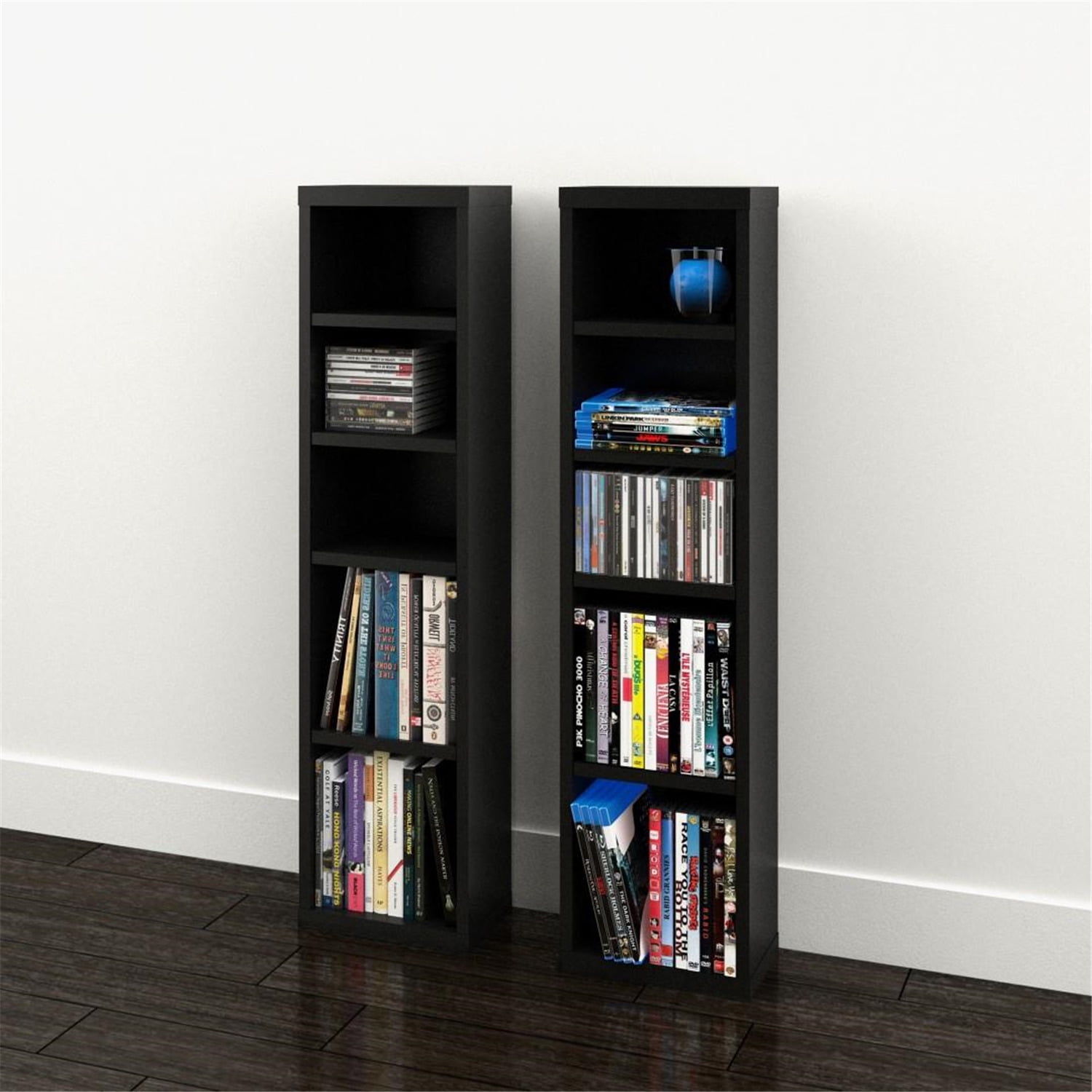 Sereni T 4 Shelf Modular Cd Dvd Storage Towers Set Of 2 Black Walmart Com Walmart Com