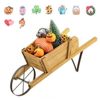Gymax Wooden Wagon Planter Decorative Indoor/ Outdoor Rustic Flower Cart w/ Wheel Walnut