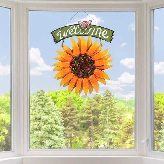 NKTIER Sunflower Front Door Decor Handcrafts Vintage Metal Butterfly Sunflower Welcome Sign Front Door Decor Hanging Outdoor Wreath Decorative Door Porch Bar Cafe Shop Store Home Porch Wall Art Decora