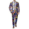 thumbnail image 4 of FYEGRE Men's Carnival Suit Two Piece Set Formal Attire With Purple Gold All Over Print Design Grey XXXL, 4 of 6