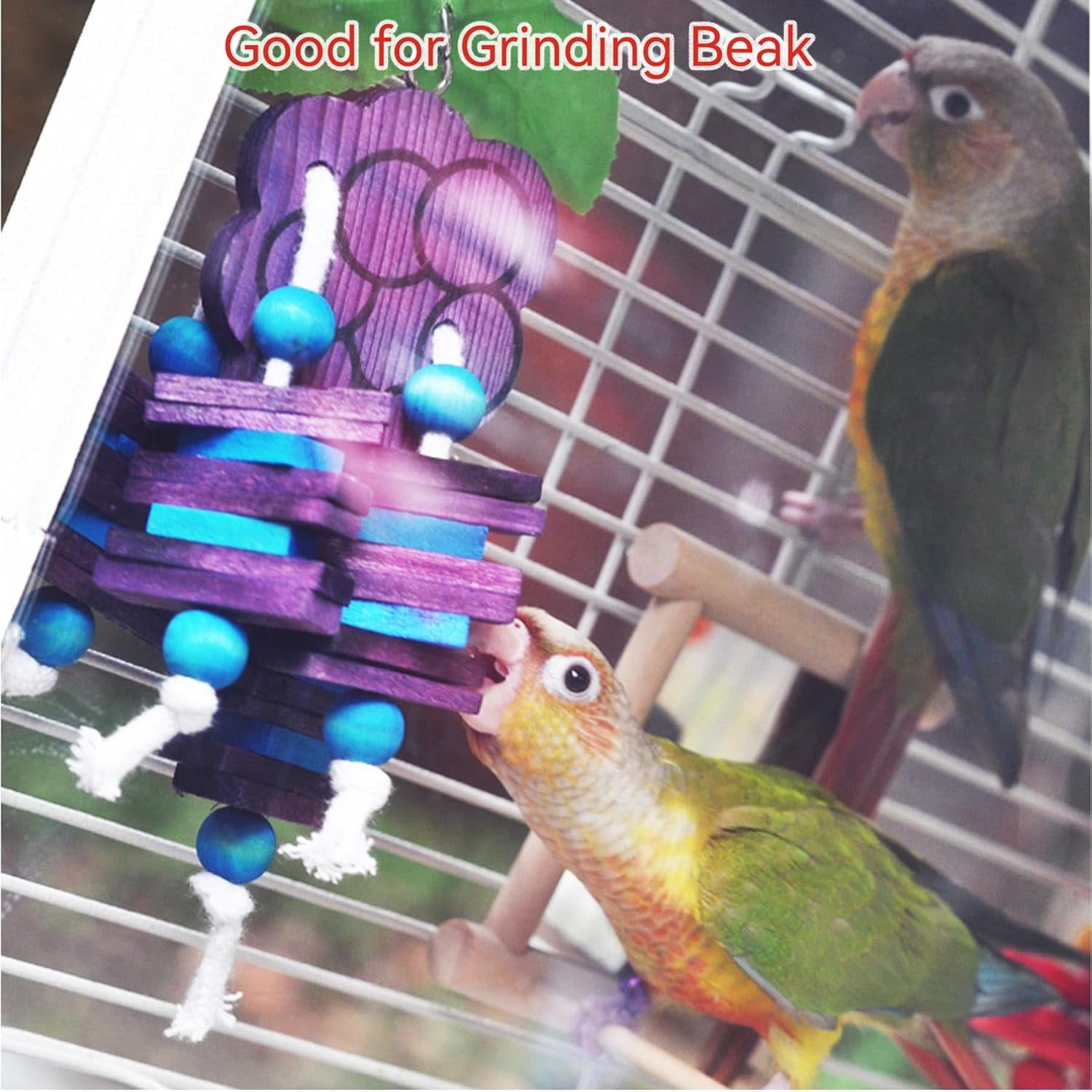 Bird Chewing Toy for Parrot Cockatiel Conure Wood Block Cage Hanging Foraging Bite Toy for Parakeet Small (Fruit Shape)