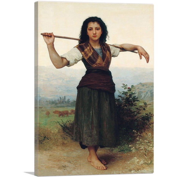ARTCANVAS The Little Shepherdess 1889 Canvas Art Print by William-Adolphe Bouguereau - Size: 12" x 8" (0.75" Deep)