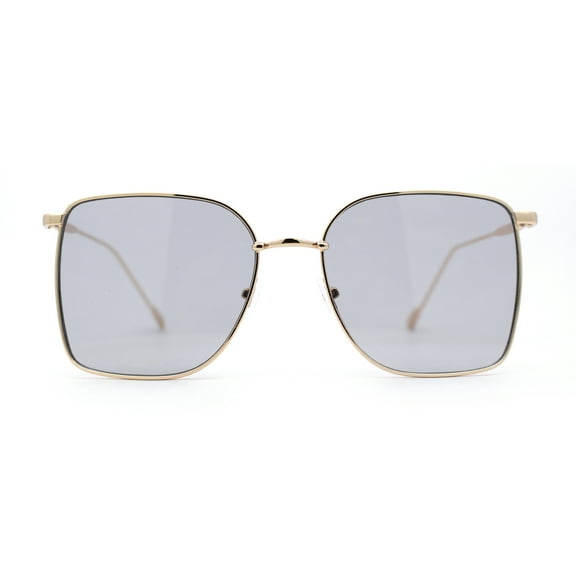 SA106 Womens 90s Metal Rim Large Rectangle Geeky Sunglasses Gold Grey