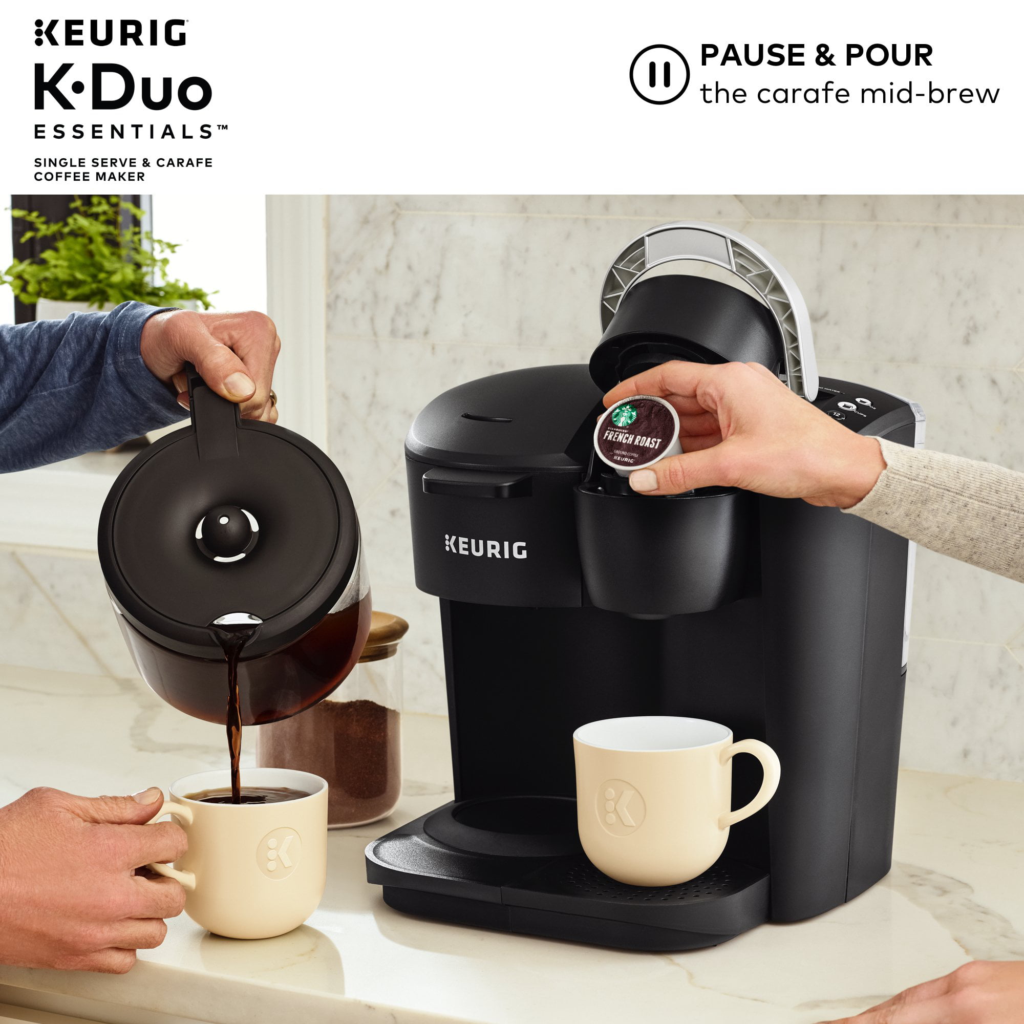  Keurig K-Duo Plus Coffee Maker, Single Serve and 12-Cup Carafe  Drip Coffee Brewer, Black + Starbucks K-Cup Coffee Pods — Blonde, Medium &  Dark Roast Variety — 1 Box (40 Pods