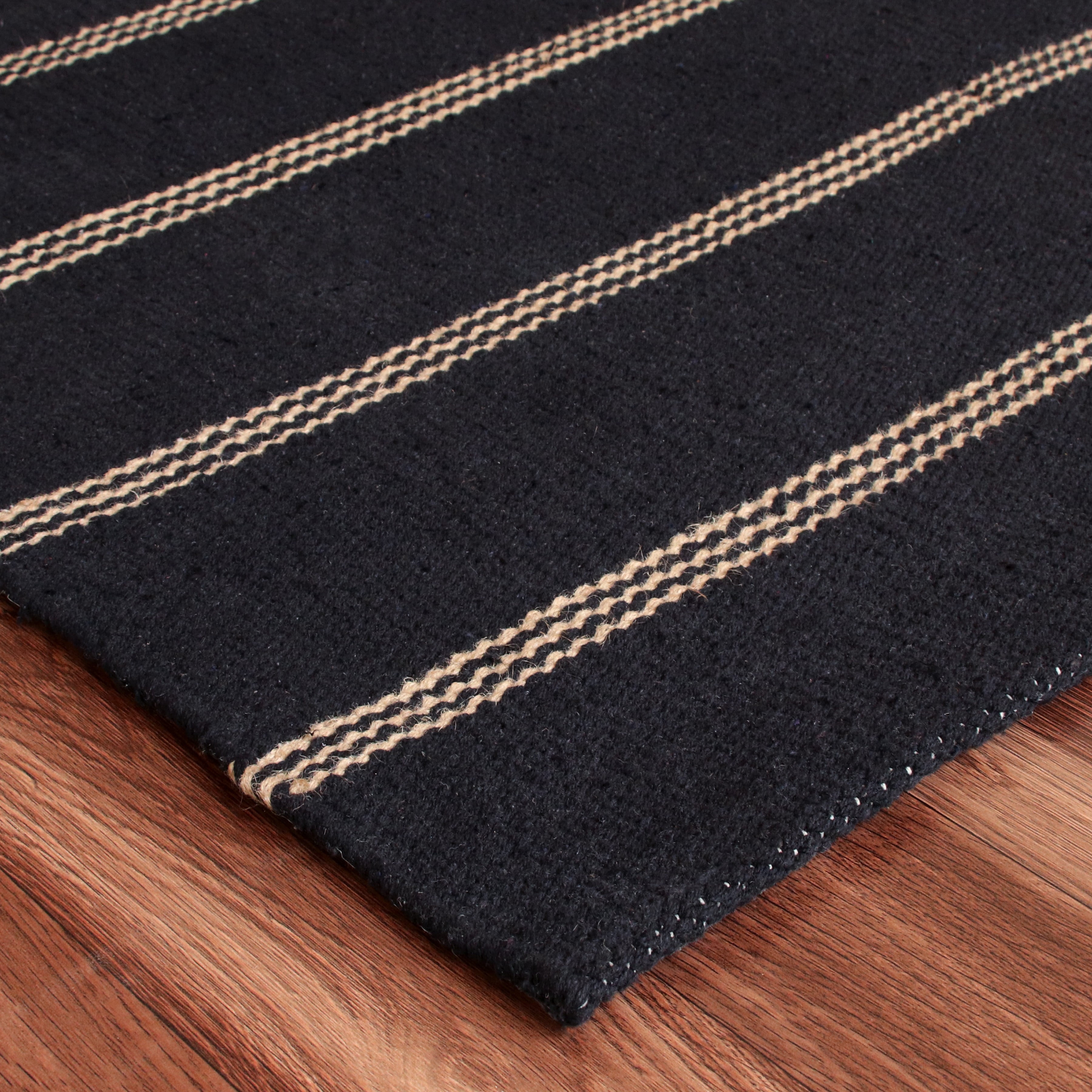 Ox Bay Hadley 7'9" x 9'9" Black/Tan Striped Braided Jute Indoor Area Rug