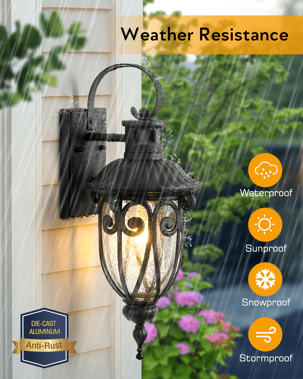 VIANIS Motion Sensor Outdoor Lights, Dusk to Dawn Outdoor Motion Sensor Light, 2 Pack Exterior Lighting Fixtures with Seed Glass,Black Outside Lights for House, Garage, Front Porch, Anti-Rust