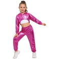 thumbnail image 2 of Hansber Kids Girls Modern Street Hip Hop Jazz Dance Outfits Long Sleeve Metallic Hoodie Crop Top and Pants Set Hot Pink 14, 2 of 7