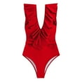 thumbnail image 4 of WREESH Womens One Piece Swimsuits Fashion Solid Color Leaf Flash Slim High Waist Bikini Swimsuit Sleeveless Bathing Suits Red, 4 of 6