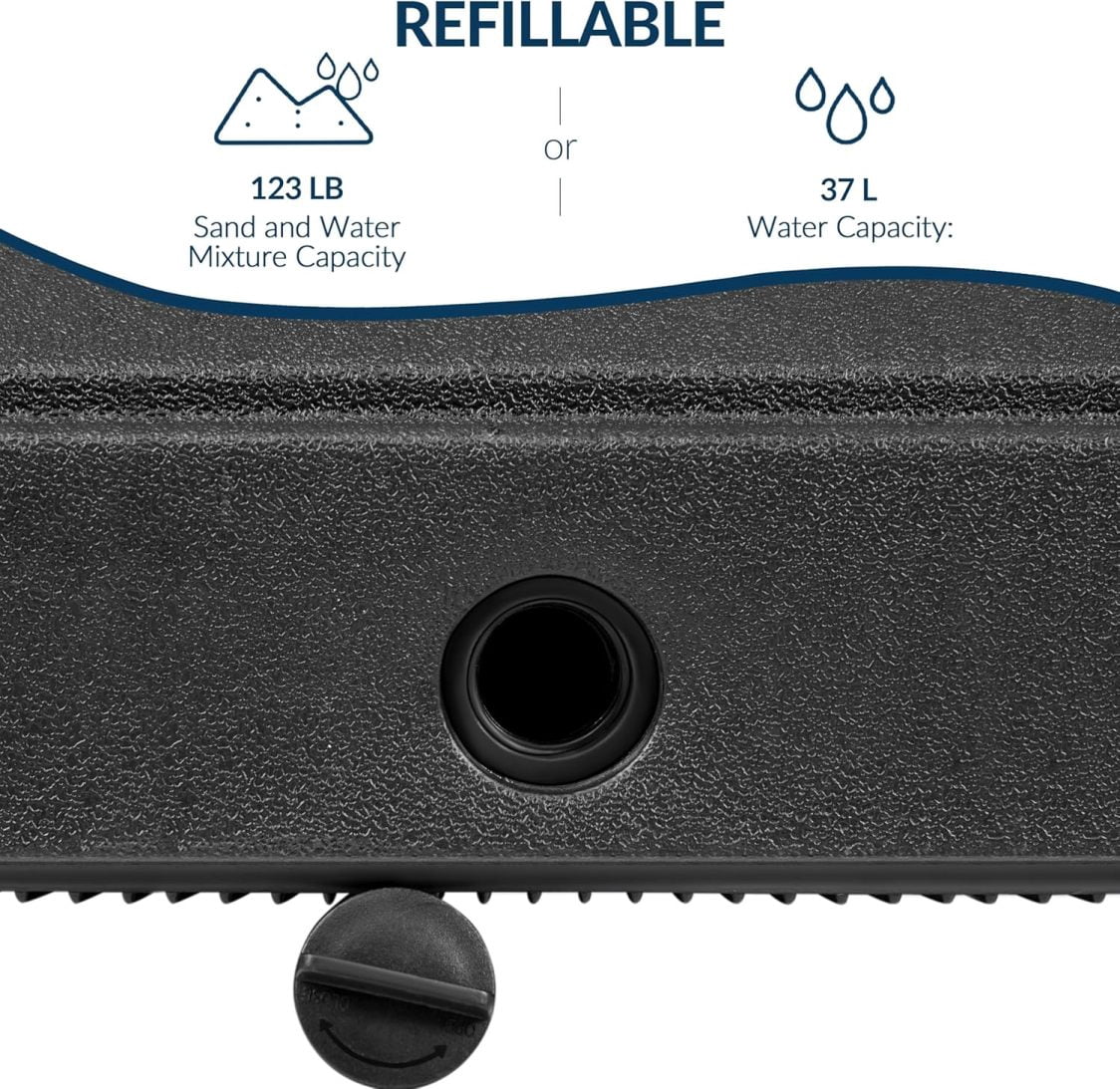 WJSP Fillable Mobile Umbrella Base, Heavy Duty Patio Umbrella Pole Holder for Outdoor 4 Wheels, 2 Locks 2 Knobs 123lb Capacity for Deck, Poolside, Garden, Black