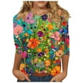 thumbnail image 2 of JTZGDY 3/4 Sleeve Tops for Women Cute Summer Floral Printed Three Quare Legnth Sleeves Basic Crewneck Tunic Blouse Loose Oversized Dressy Casual Graphic T-Shirts Multicolor#06 XXL, 2 of 6