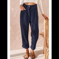 thumbnail image 4 of Pantalones Casuales de Cintura Alta y Pierna Recta para Mujer, Holgados y Cómodos, con Bolsillos Azul Marino M, 4 of 6