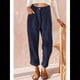 thumbnail image 4 of Pantalones Casuales de Cintura Alta y Pierna Recta para Mujer, Holgados y Cómodos, con Bolsillos Azul Marino M, 4 of 6