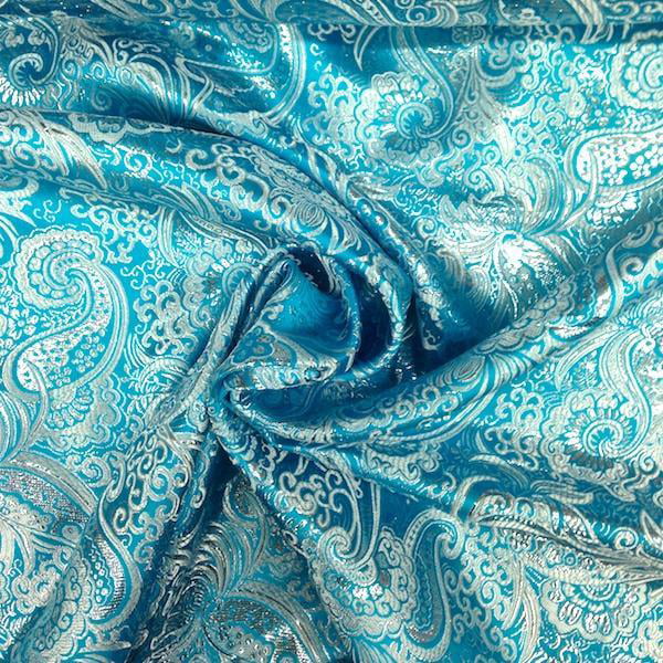 old pink blue yellow Jersey fabric with paisley pattern