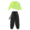 thumbnail image 3 of YONGHS Big Girls Hip Hop Street Dance Costume Vest & Crop Top & Cargo Trousers 3Pcs Set Fluorescent Green 16, 3 of 7