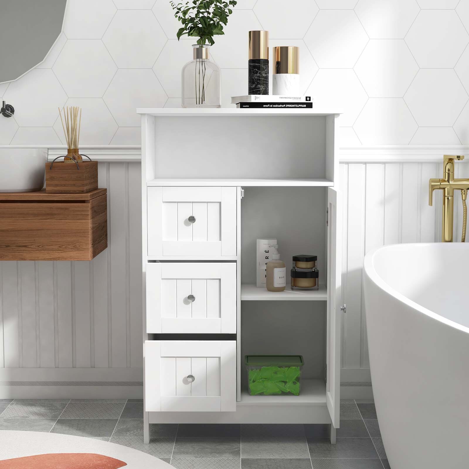 KALEFU Bathroom Standing Storage With 3 Drawers And 1 Door