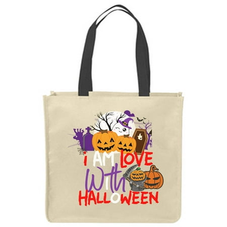 

Halloween Tote Bags I am Love with Halloween Reusable Shopping Funny Gift Bagss Scary decorations