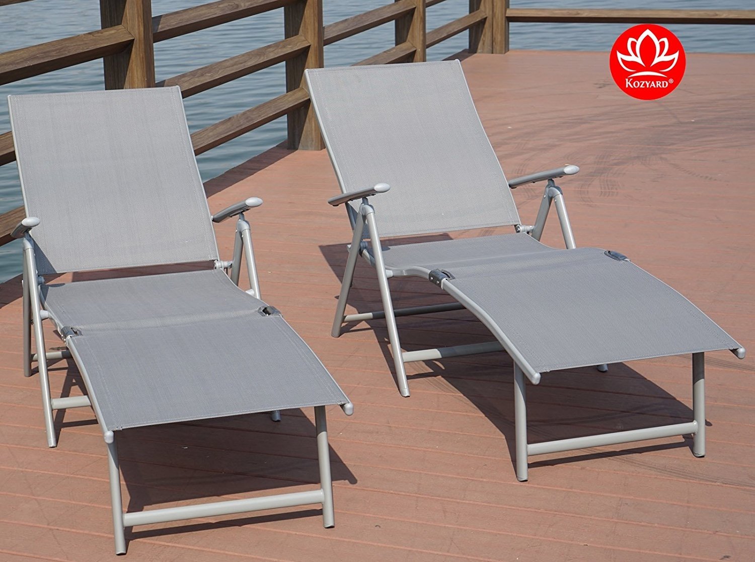 Kozyard Aluminum Beach Yard Pool Adjustable Chaise Lounge Chair ( Gray, 2 Packs) - image 1 of 7