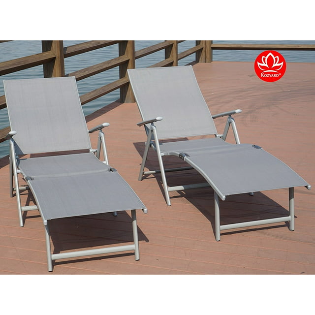 Kozyard Aluminum Beach Yard Pool Adjustable Chaise Lounge Chair ( Gray, 2 Packs)